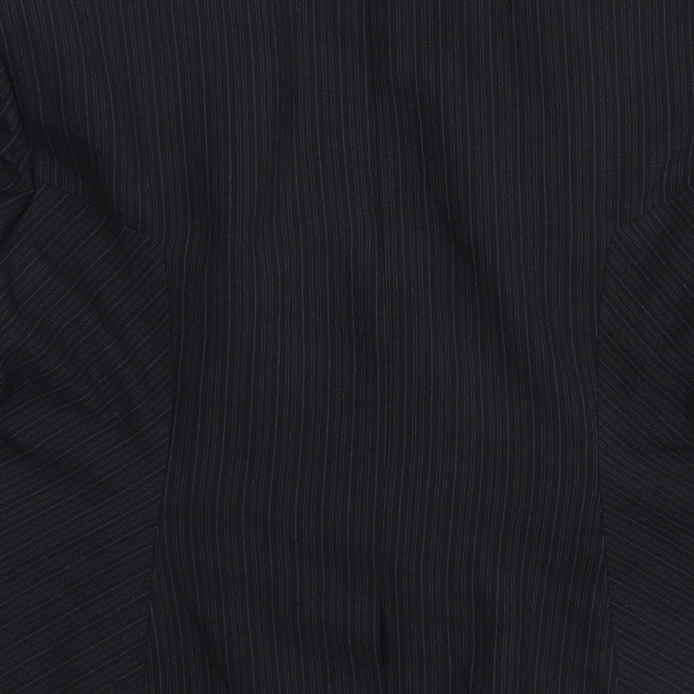 Brand and care label for Dorothy Perkins women’s black jacket suit jacket, size UK 14, - pin striped