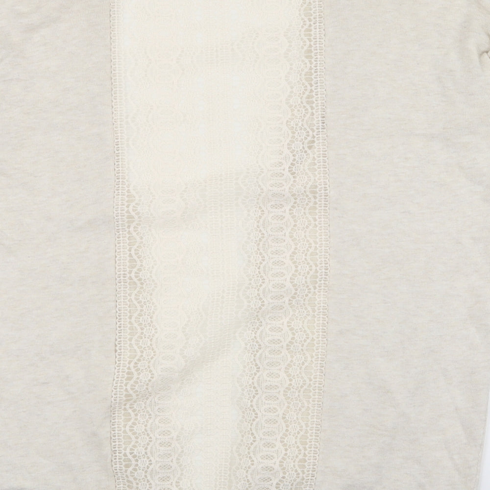 Brand and care label for New Look women’s beige cardigan jumper, size UK 10
