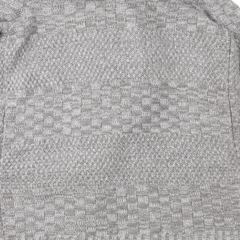 Brand and care label for Next women’s brown geometric knit cardigan jumper, size XS