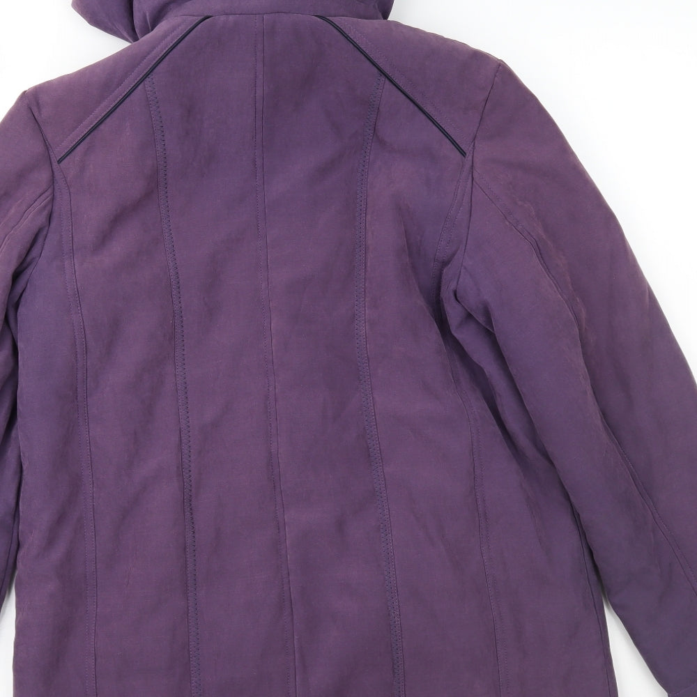 Brand and care label for Anna Rose women’s purple overcoat coat, size S