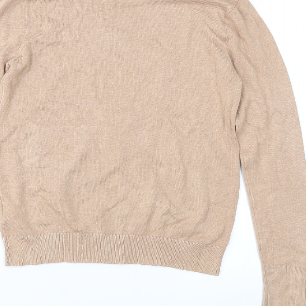Brand and care label for Dorothy Perkins women’s brown knit jumper, size UK 8