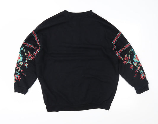FOREVER 21 Womens Black Floral Full Zip Sweatshirt Size M