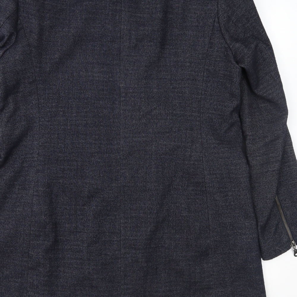 Brand and care label for Next women’s blue overcoat coat, size UK 14