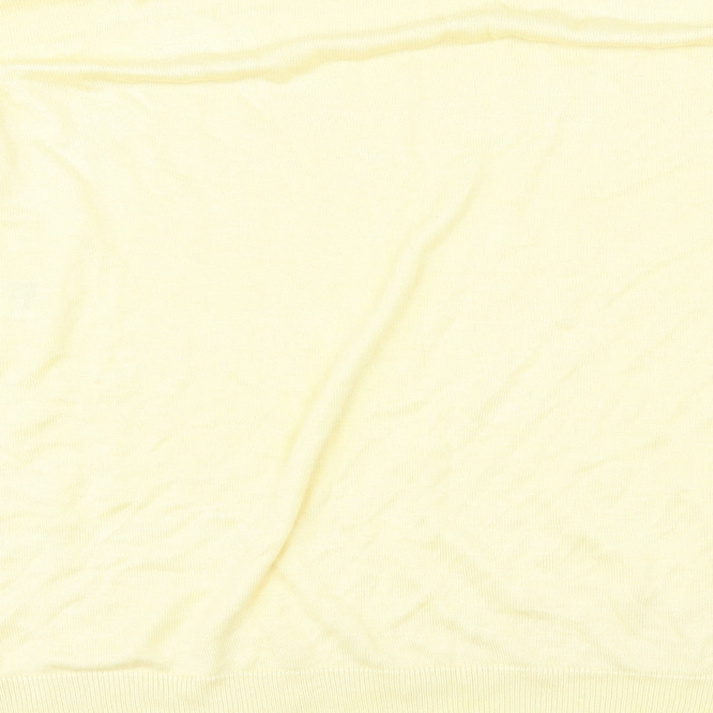 Brand and care label for Dorothy Perkins women’s yellow jumper, size UK 18