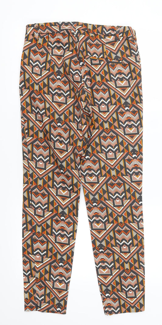 H&M Womens Orange Geometric Trousers Size 8 L27 in