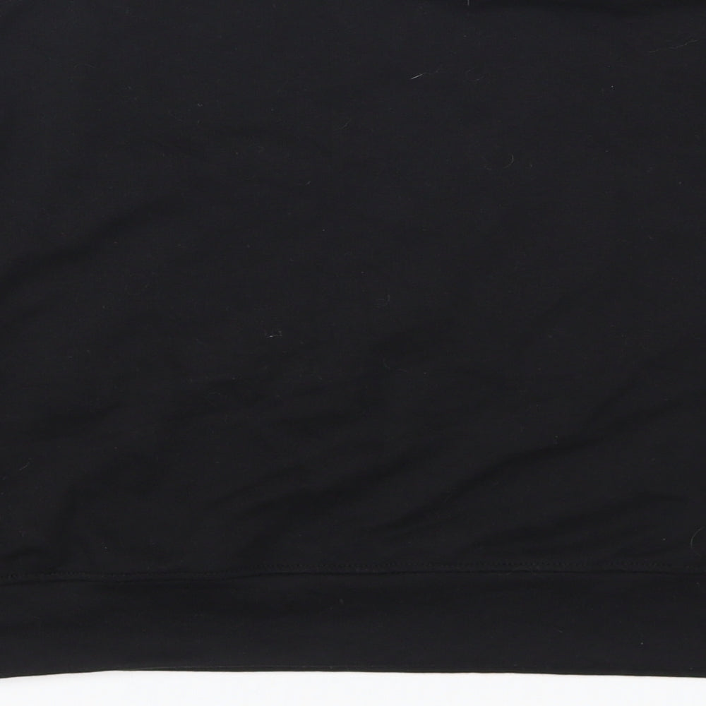 Brand and care label for I SAW IT FIRST women’s black pullover sweatshirt, size S
