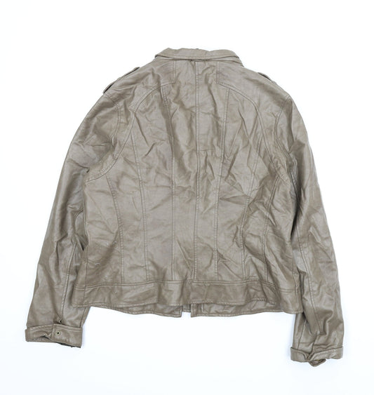M&S Womens Brown Motorcycle Jacket Coat Size 16
