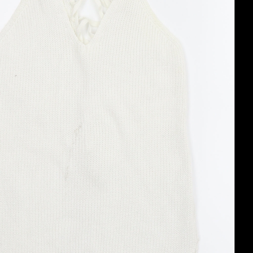 Brand and care label for River Island women’s white vest jumper, size UK 10