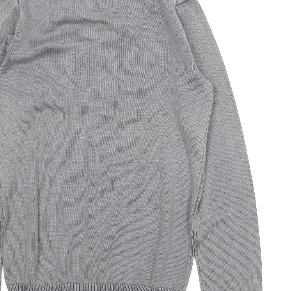 Brand and care label for H&M men’s grey jumper, size S