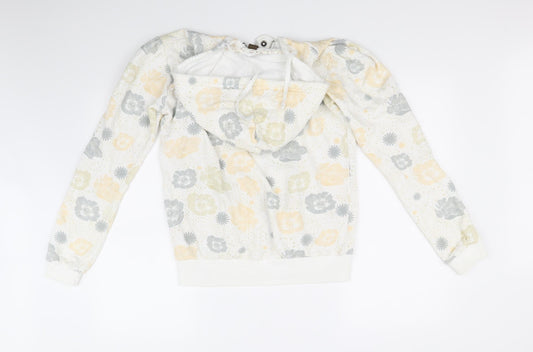 Elephant Womens White Floral Full Zip Jumper Size L