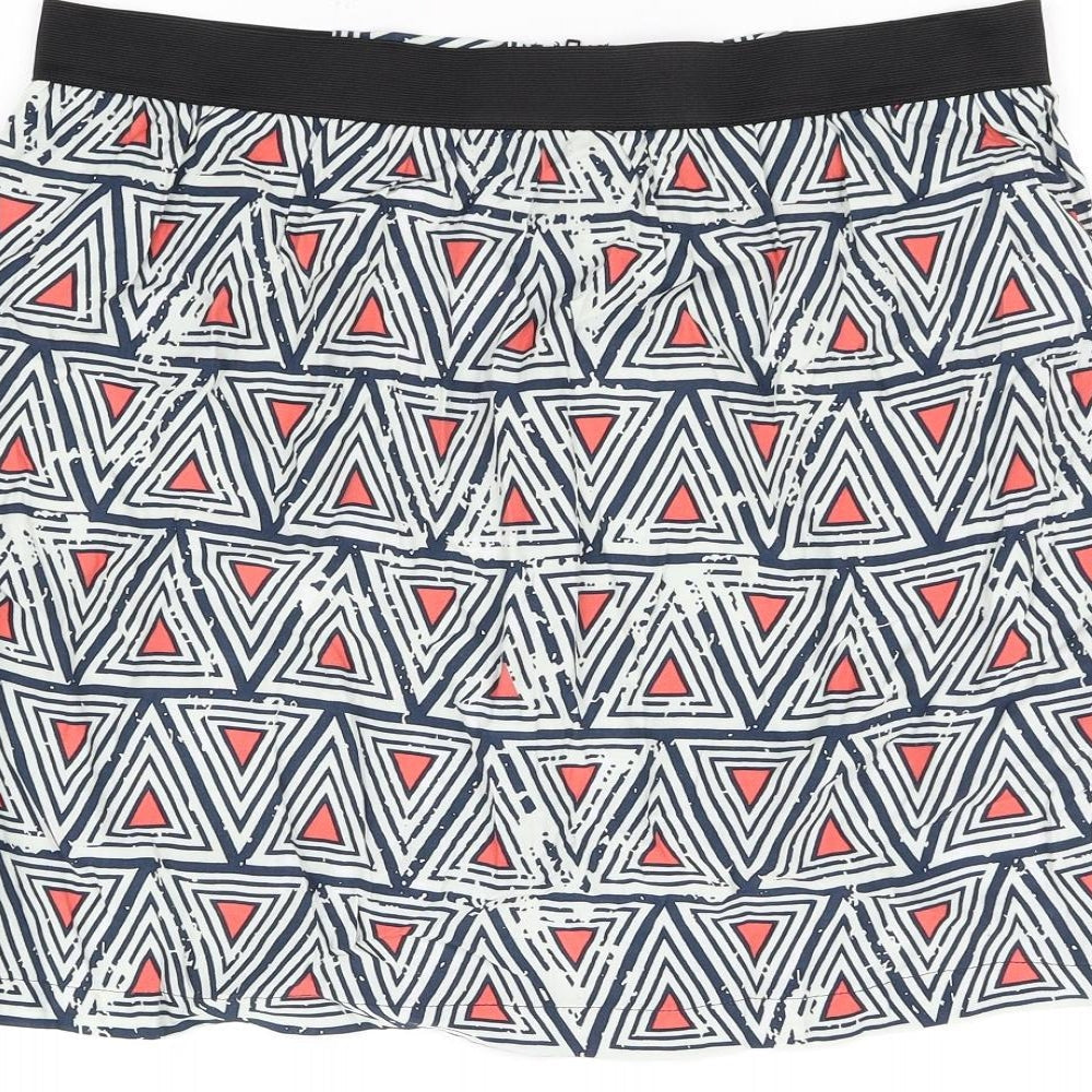 Brand and care label for Limited Edition women’s white geometric flare skirt, size UK 14