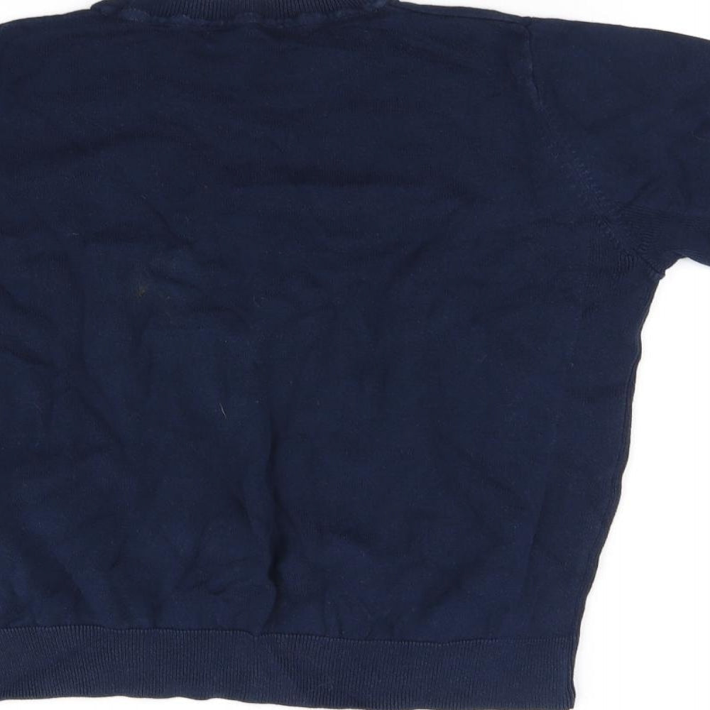 Brand and care label for Marks & Spencer women’s blue basic t-shirt, size UK 14