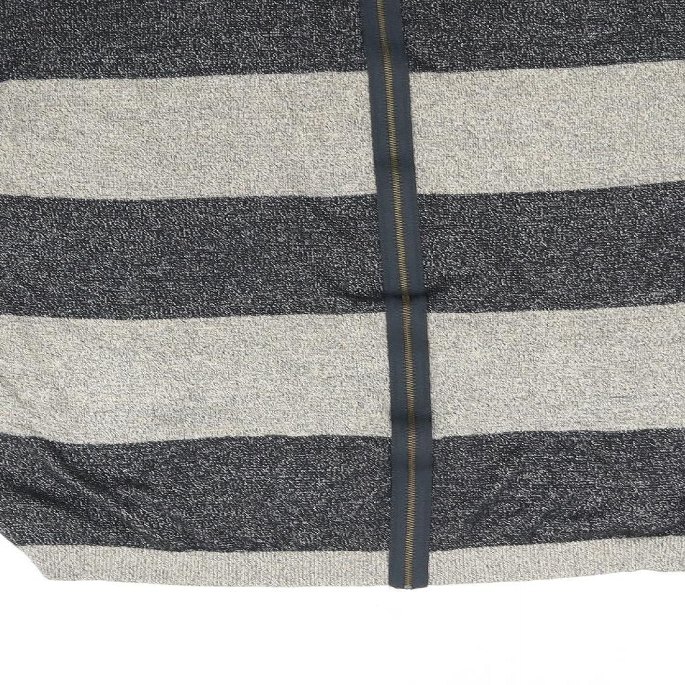 Brand and care label for Warehouse women’s beige striped jumper, size UK 12
