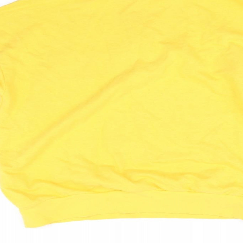 Brand and care label for New Look women’s yellow jumper, size UK 12