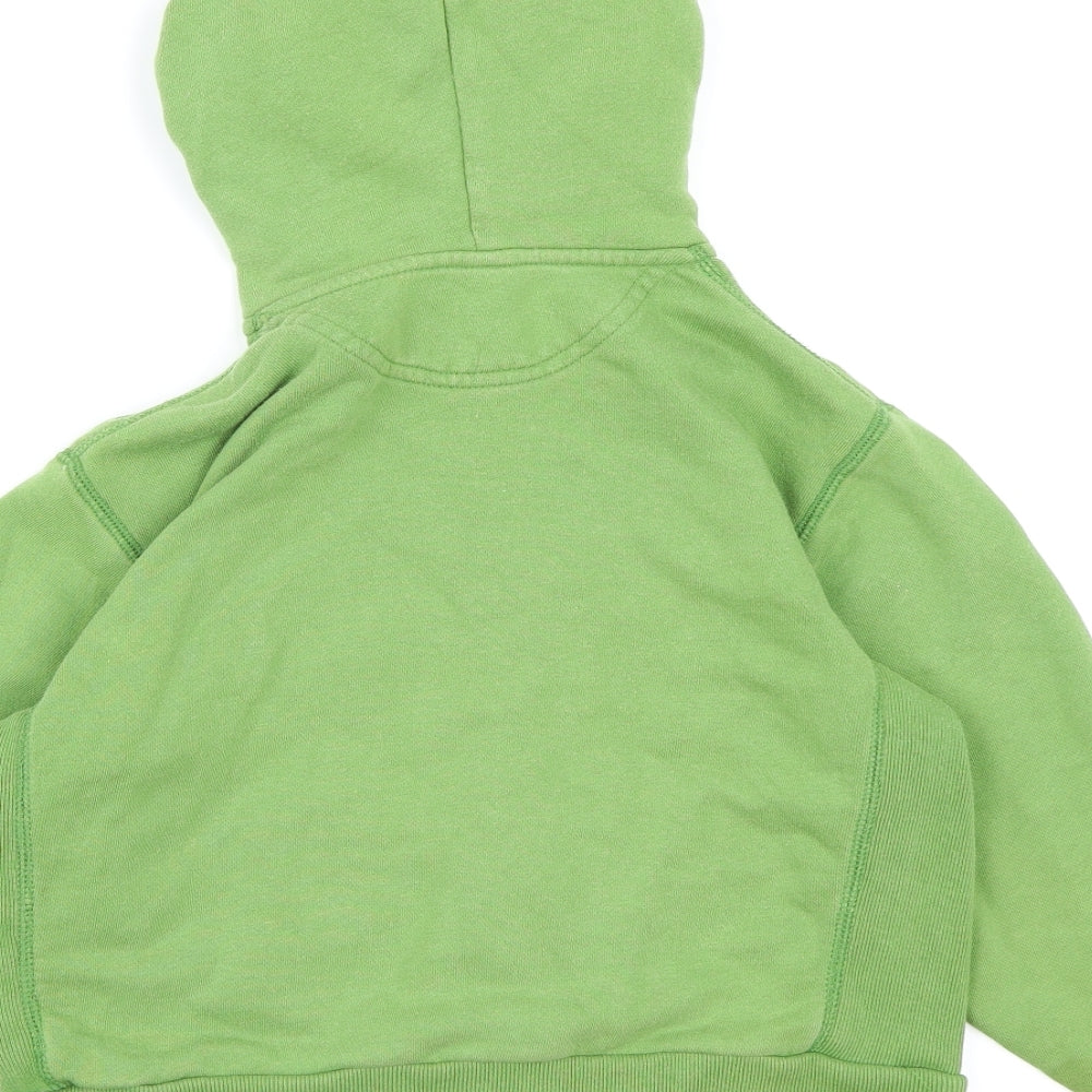 Brand and care label for Gap boys’ green jersey full zip hoodie, size 4, years
