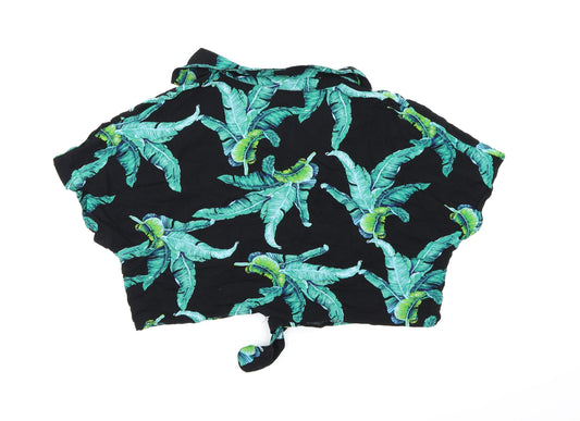 Brave Soul Womens Black Floral Wrap Button-Up Size L