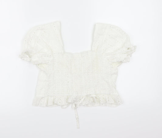 ROMWE Womens White Cropped Blouse Size L