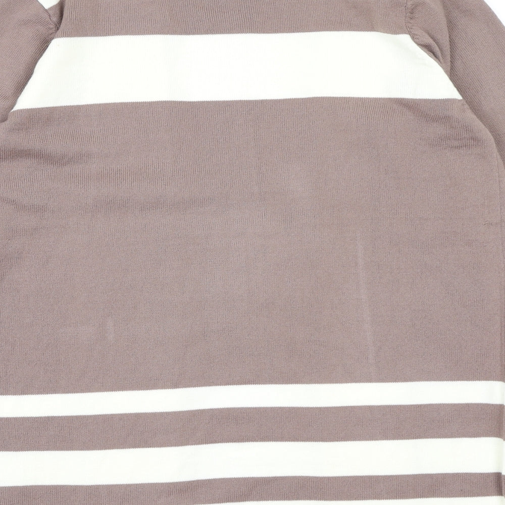 Brand and care label for Fay Louise women’s brown striped knit cardigan jumper, size L