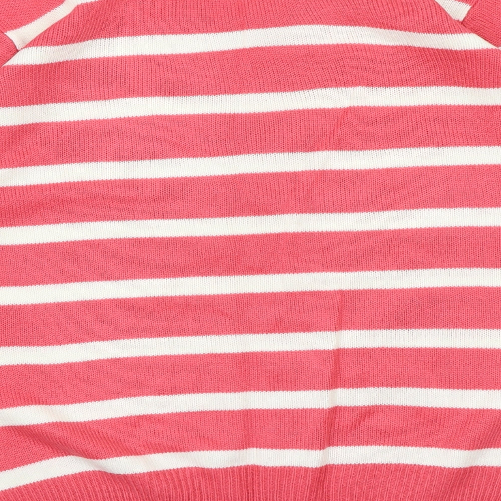 Brand and care label for EWM women’s pink striped knit jumper, size UK 14