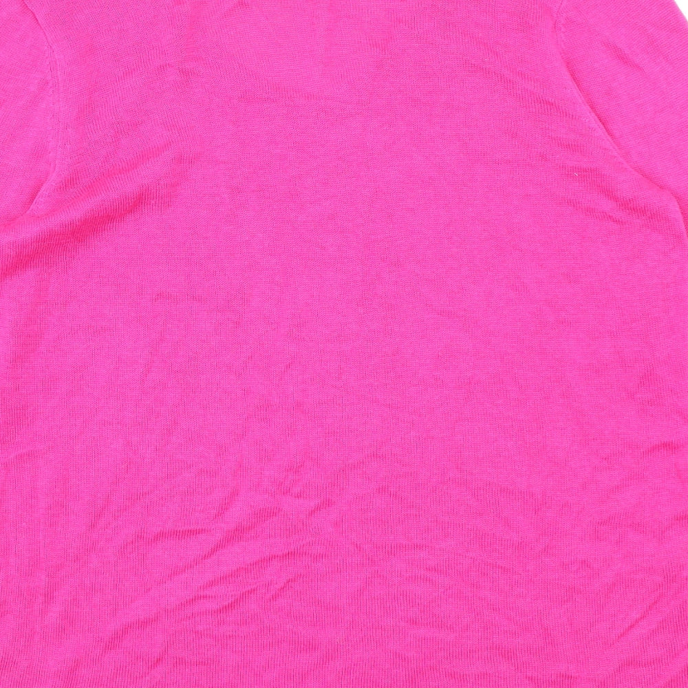 Brand and care label for Preworn women’s pink knit jumper, size L