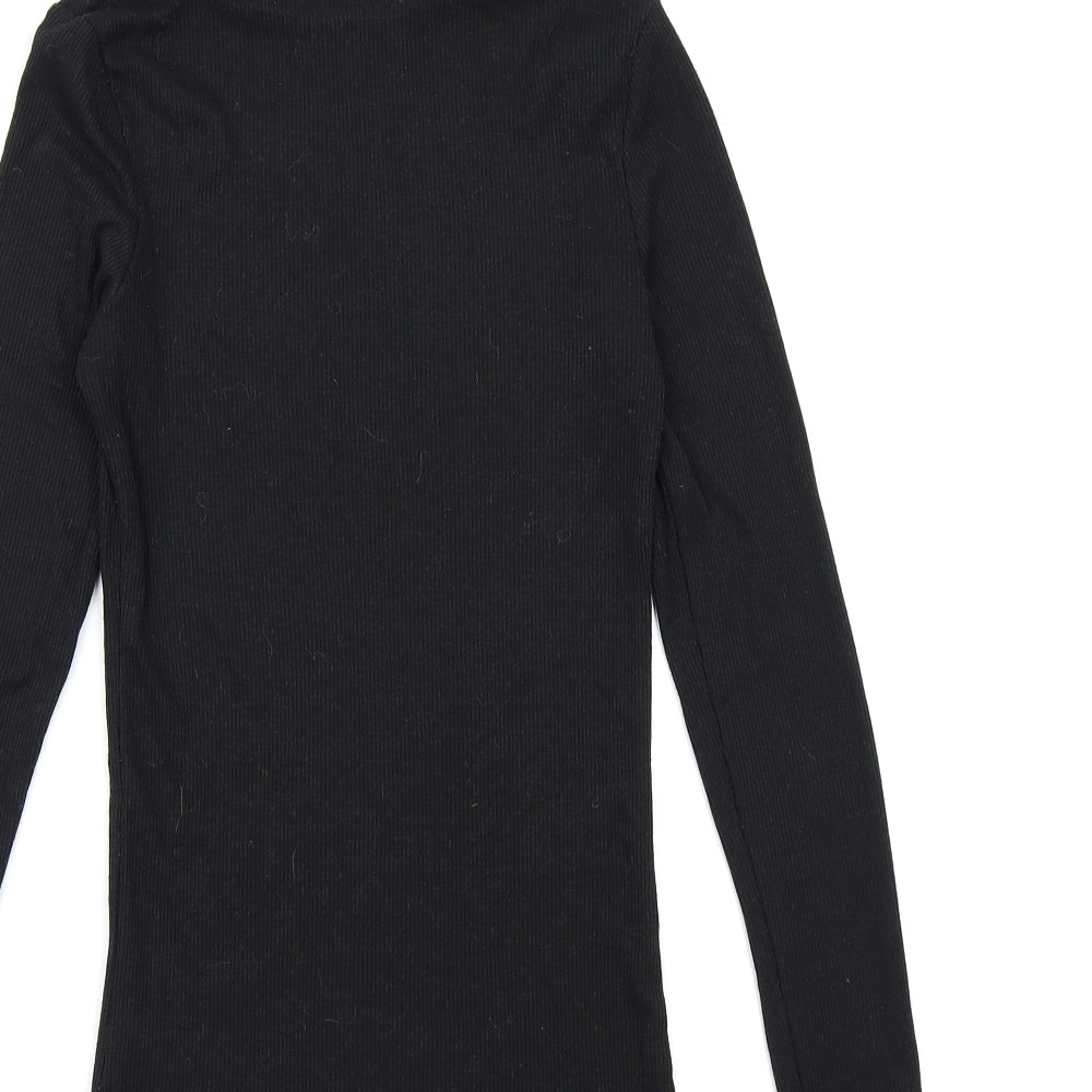 Brand and care label for New Look women’s black knit jumper, size UK 8