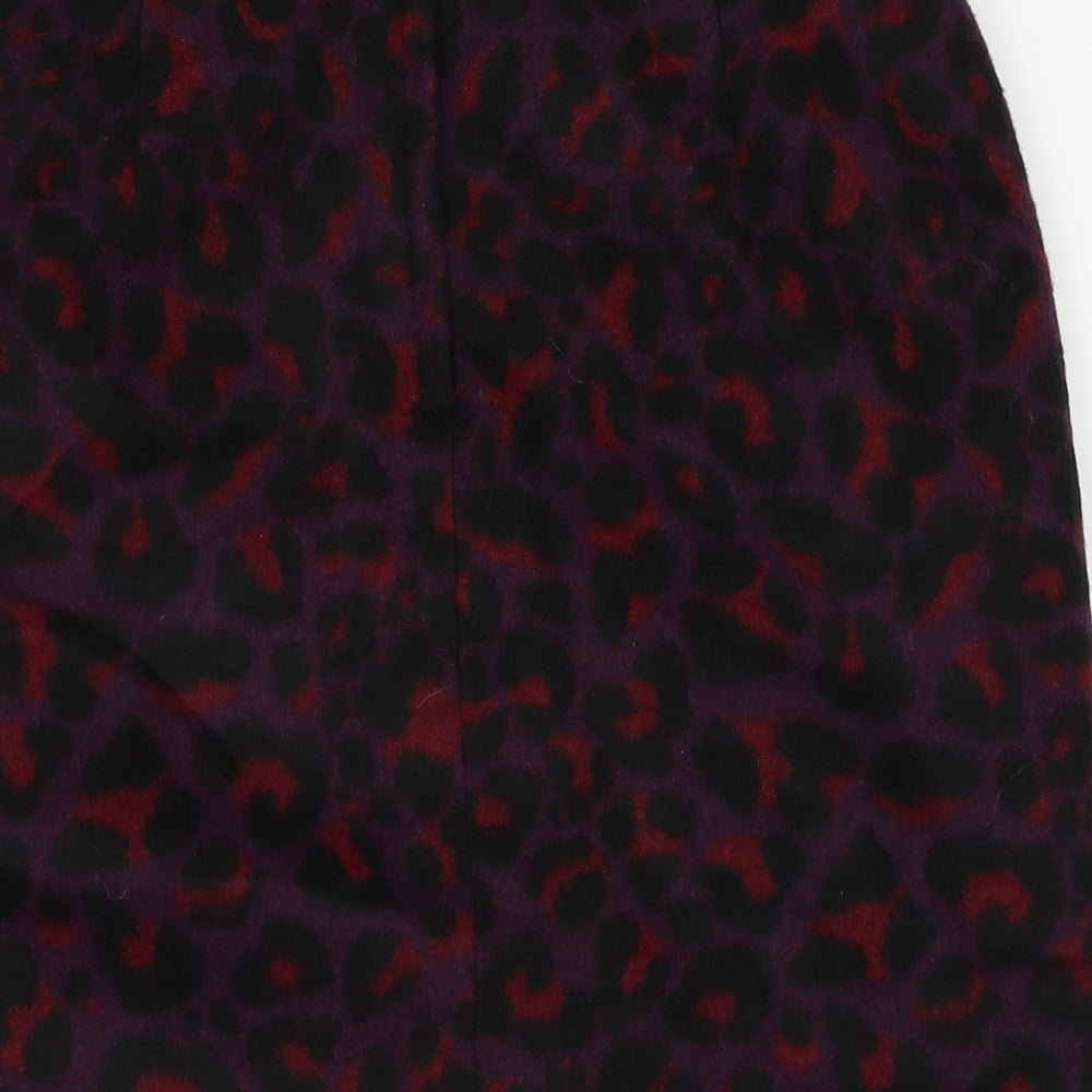 Brand and care label for New Look women’s purple animal print a-line skirt, size UK 8