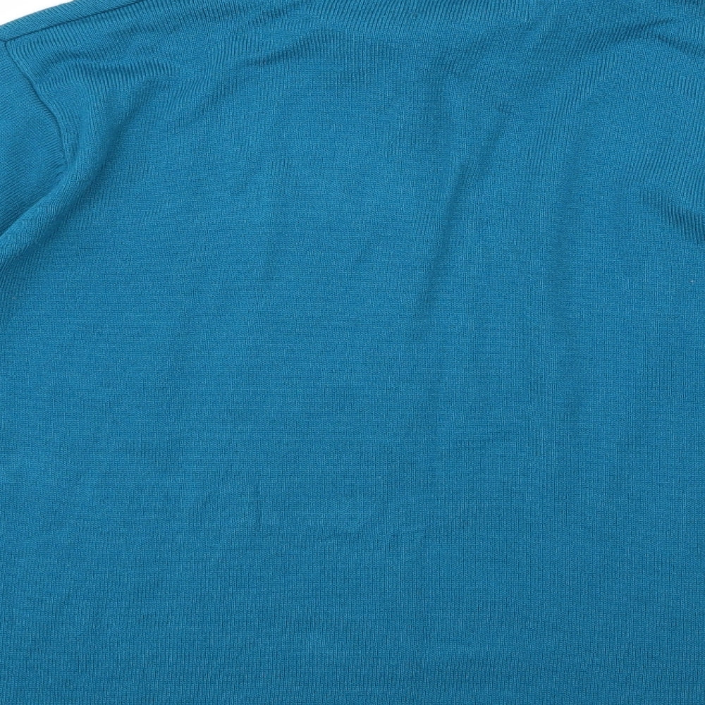 Brand and care label for Angelina Azani women’s blue knit jumper, size L