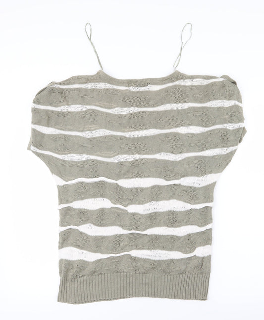 Femme Womens Green Striped Knit Basic T-Shirt Size M