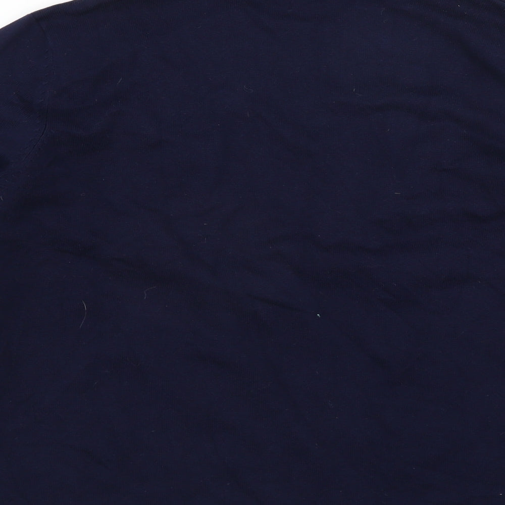 Brand and care label for M&Co women’s blue cardigan jumper, size UK 12
