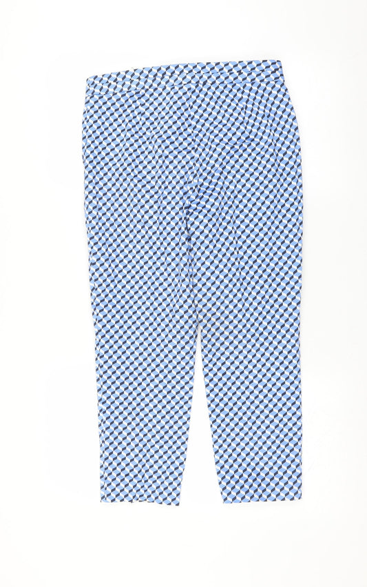 Marks and Spencer Womens Blue Geometric Trousers Size 10 L22 in - short Leg