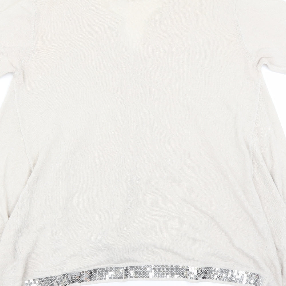 cristina paris Womens Ivory Basic Blouse Size XL - sequin hem aysymmetric