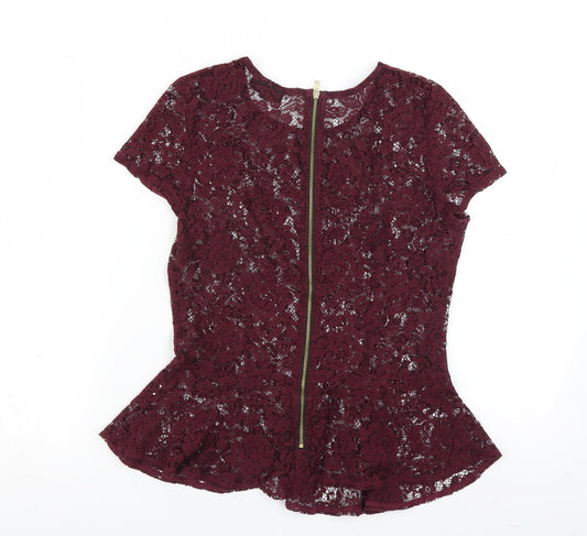 Topshop Womens Purple Floral Basic Blouse Size 10 - floral lace