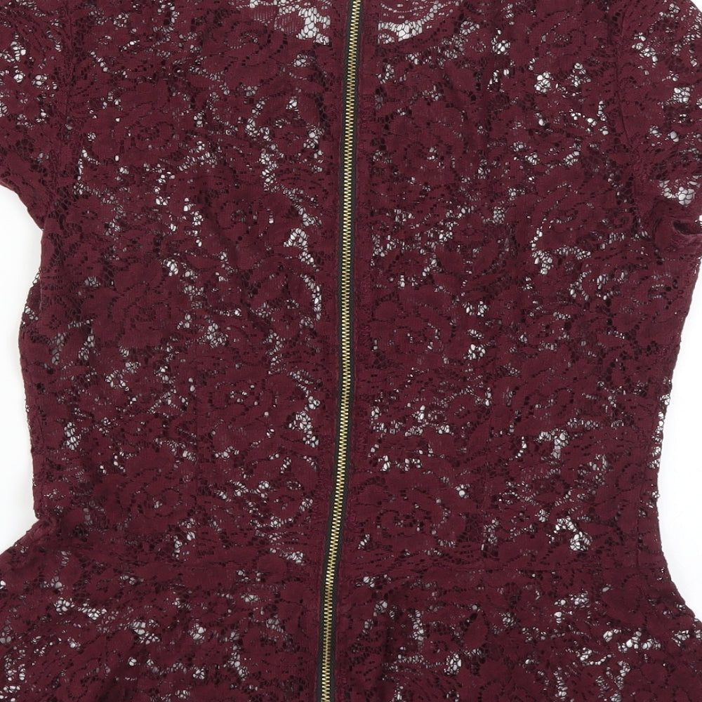 Brand and care label for Topshop women’s purple floral basic blouse, size UK 10, - floral lace