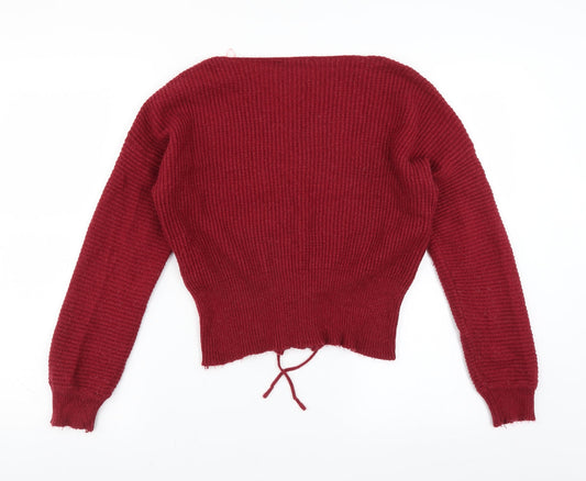 Candy Couture Girls Red Pullover Jumper Size 15 Years - Lace up Detail