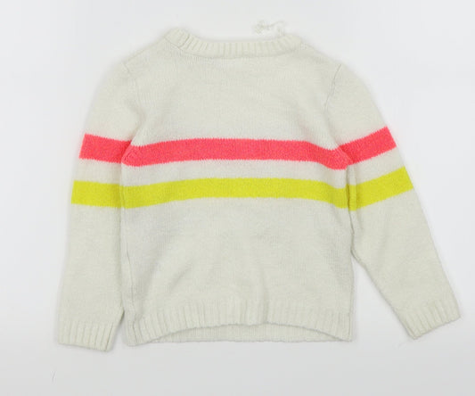 M&Co Girls White Striped Pullover Jumper Size 3-4 Years