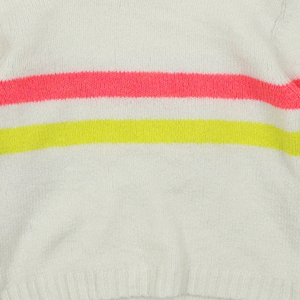 Brand and care label for M&Co girls’ white striped jumper, size 3-4, years