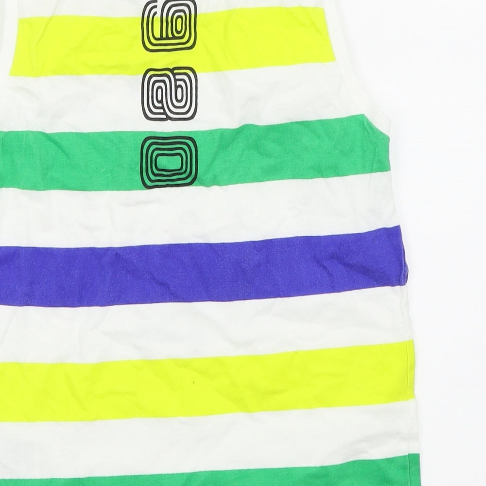 Brand and care label for Mayoral boys’ multicoloured striped basic tank, size 7, years