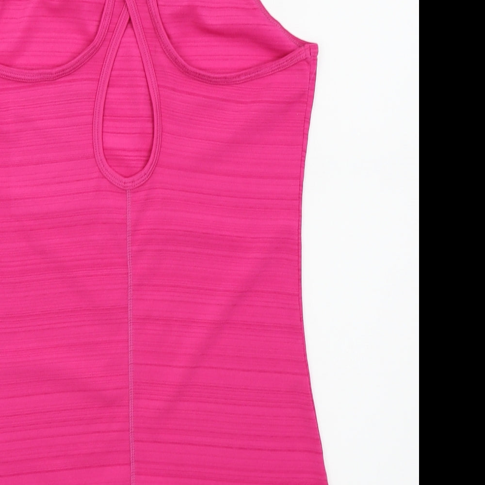 Brand and care label for Active Works women’s pink basic tank, size UK 8