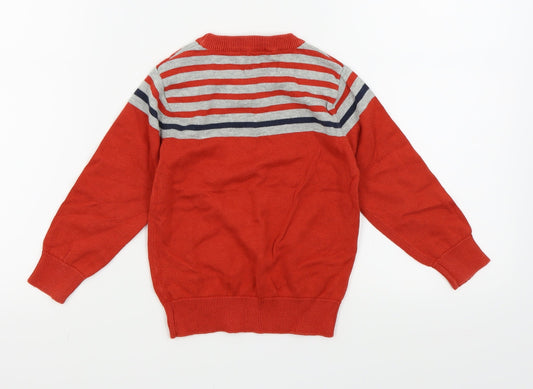 Asda George Boys Red Striped Pullover Jumper Size 3-4 Years