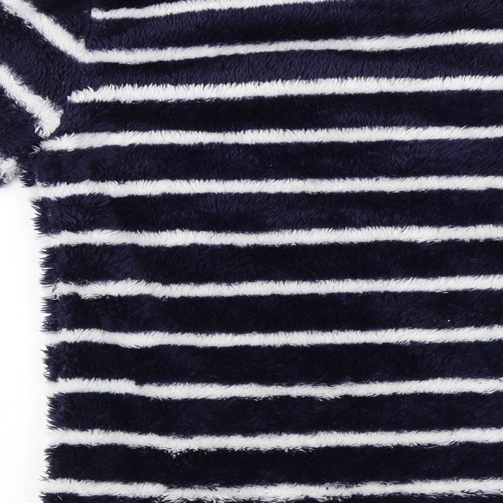 Brand and care label for L&D girls’ blue striped henley sweatshirt, size 12-13, years