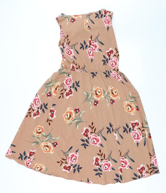 Papaya Womens Brown Floral Skater Dress Size 8