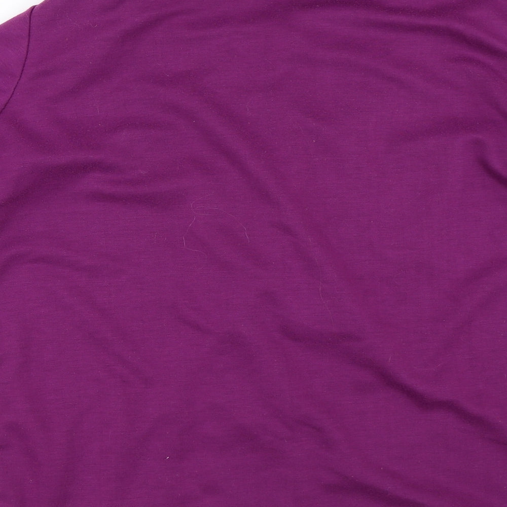 Brand and care label for F.D Joseph women’s purple cardigan jumper, size UK 14