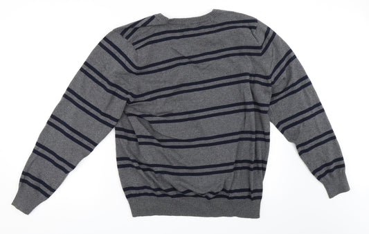 Cedar Wood State Mens Grey Striped Pullover Jumper Size 2XL
