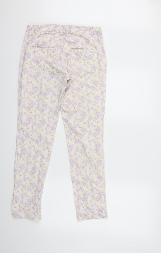 H&M Womens Purple Floral Trousers Size 8 L28 in