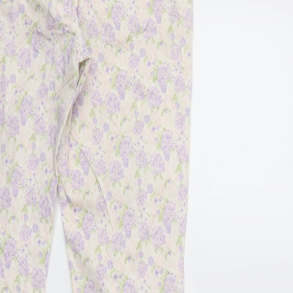 H&M Womens Purple Floral Trousers Size 8 L28 in
