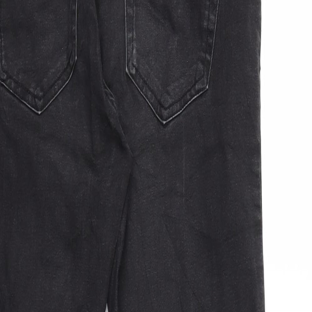 Brand and care label for Bershka women’s blue denim skinny jeans, size UK 10, 28-inch leg
