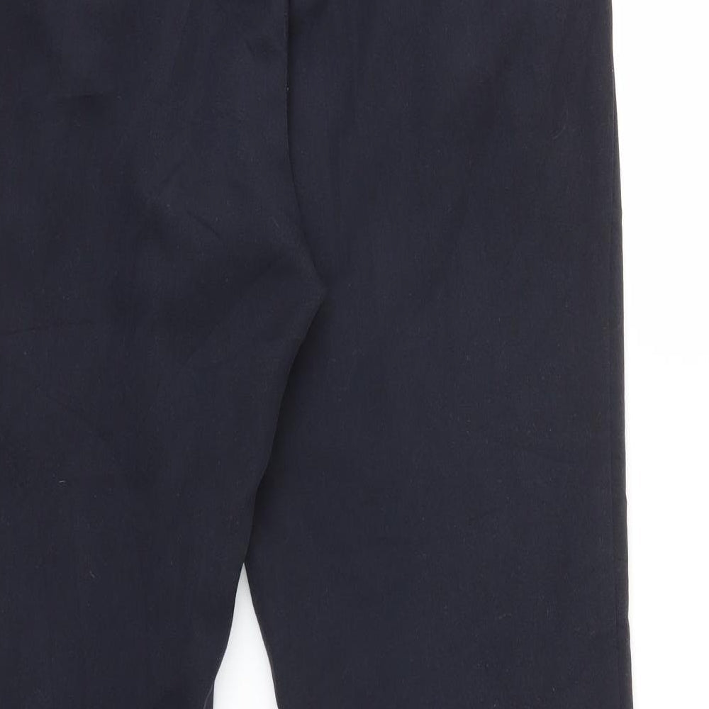 Brand and care label for RESERVED women’s blue trousers, size UK 8, 25-inch leg