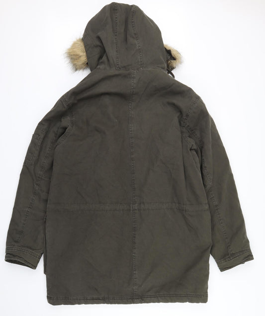 H&M Womens Green Overcoat Coat Size M