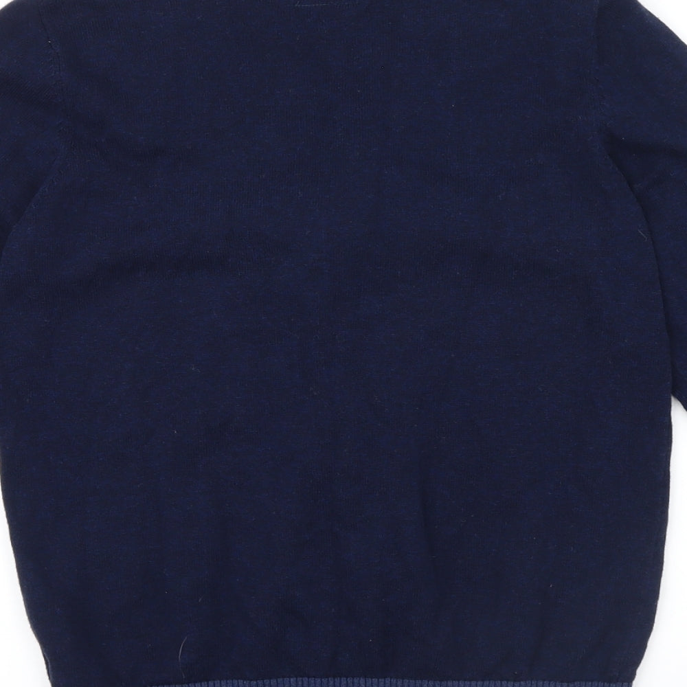 Brand and care label for Next girls’ blue colourblock cardigan jumper, size 10-11, years