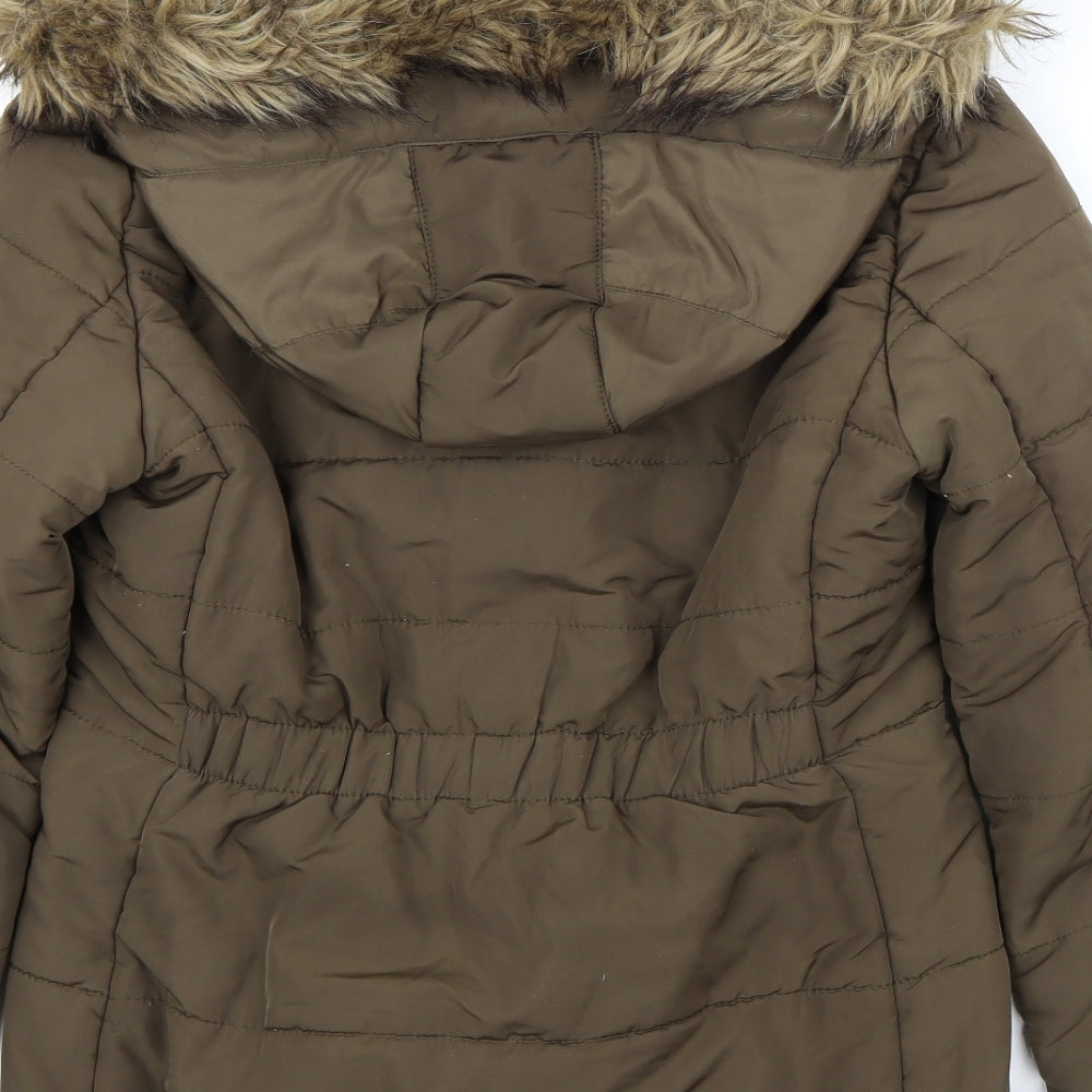 Brand and care label for H&M women’s green jacket coat, size UK 6